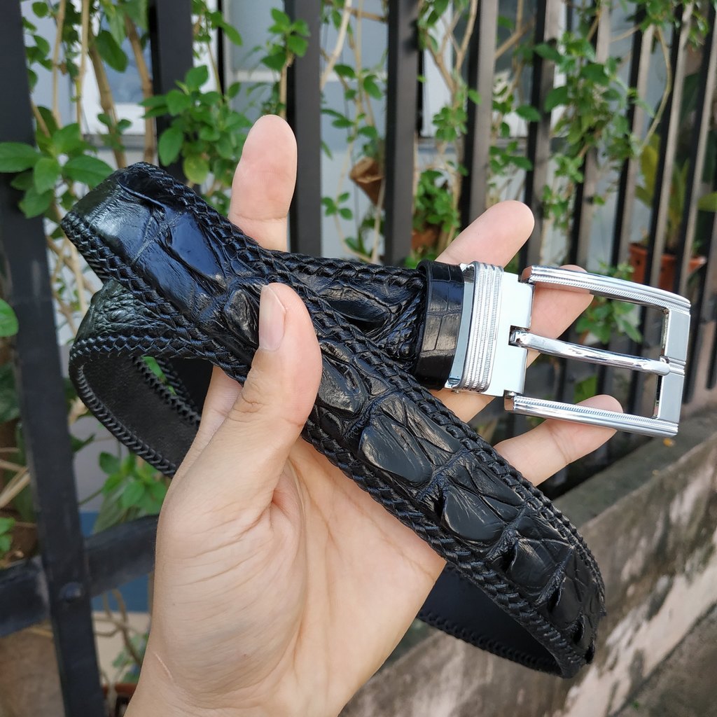 [FREE SHIP] Thắt Lưng Cá Sấu Liền [Phiên Bản Đầu Kim Cổ Điển] Đan Viền Thủ Công Rất Đẹp!