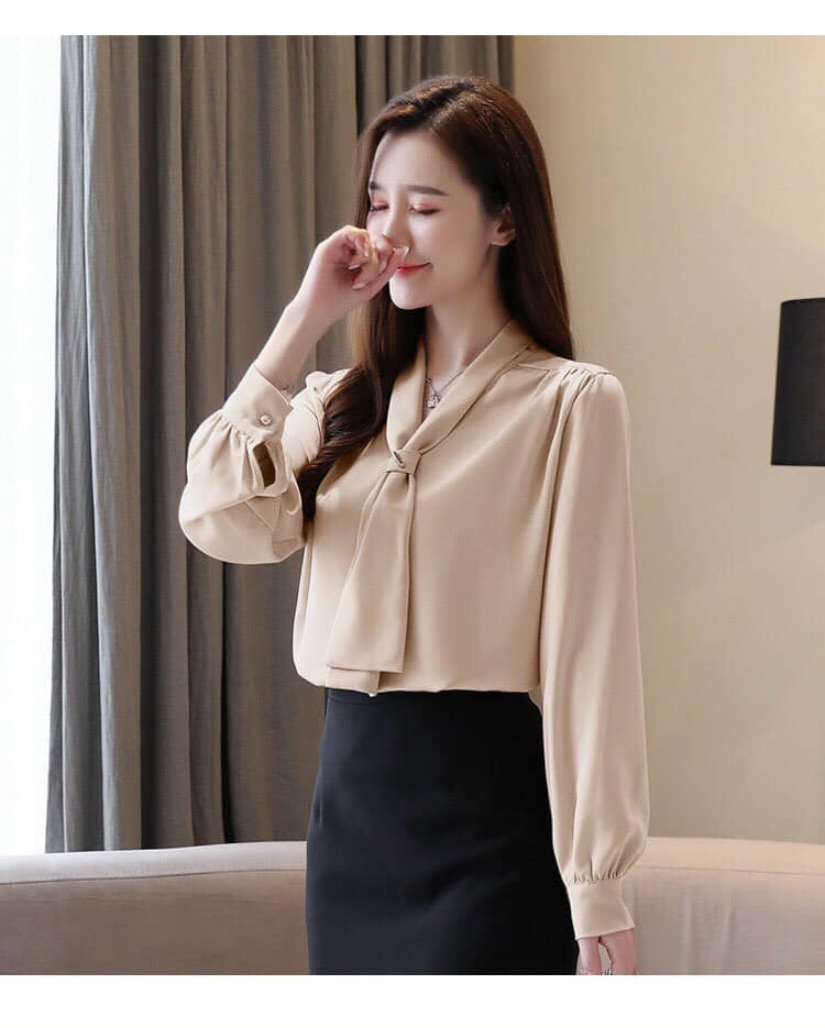 Áo Sơ Mi Công Sở Cột Nơ Tay Voan