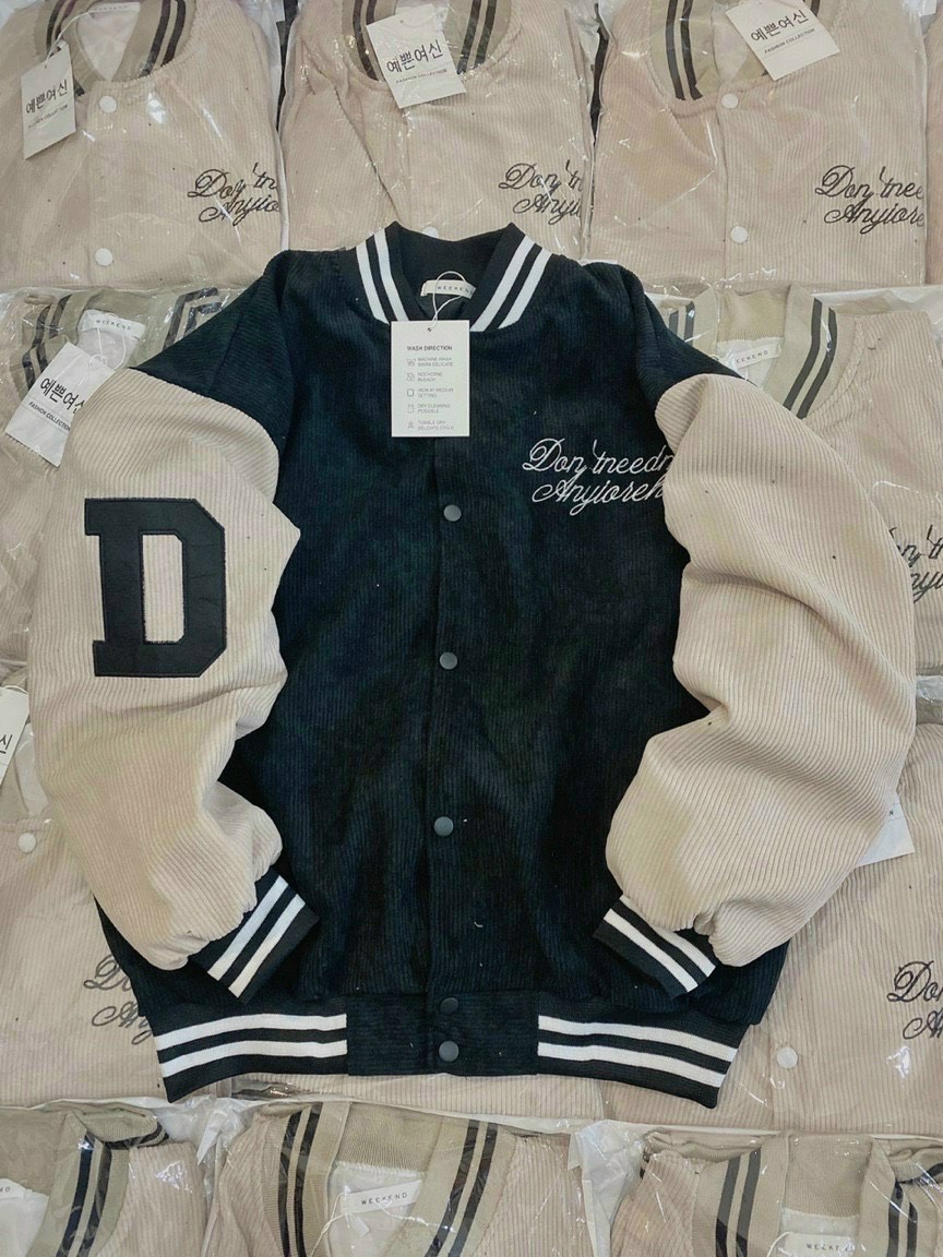 ÁO KHOÁC BOMBER NHUNG GÂN 2 LỚP CAO CẤP THÊU LOGO CHỮ D THỜI TRANG- XSTH