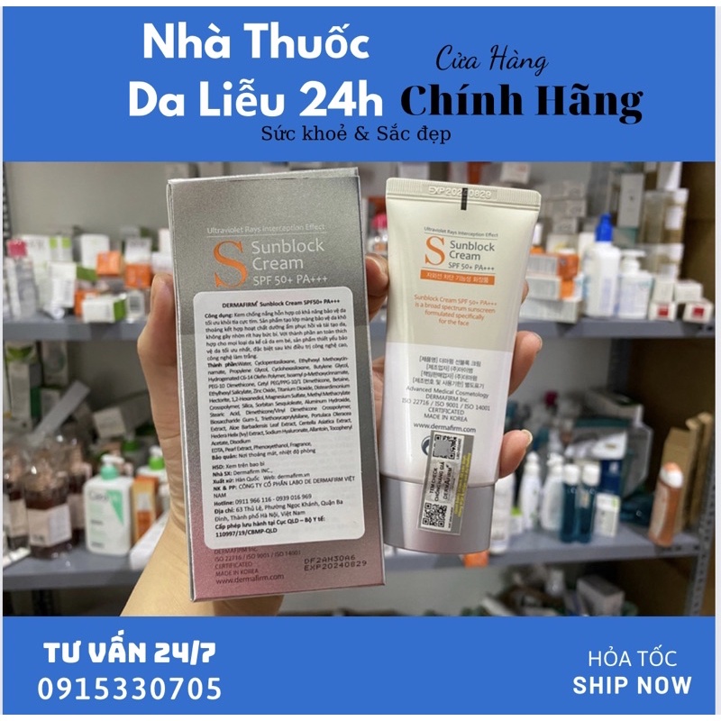 Kem chống nắng vật lý dermafirm sunblock cream dermafirm spf 50+ pa+++ 50ml