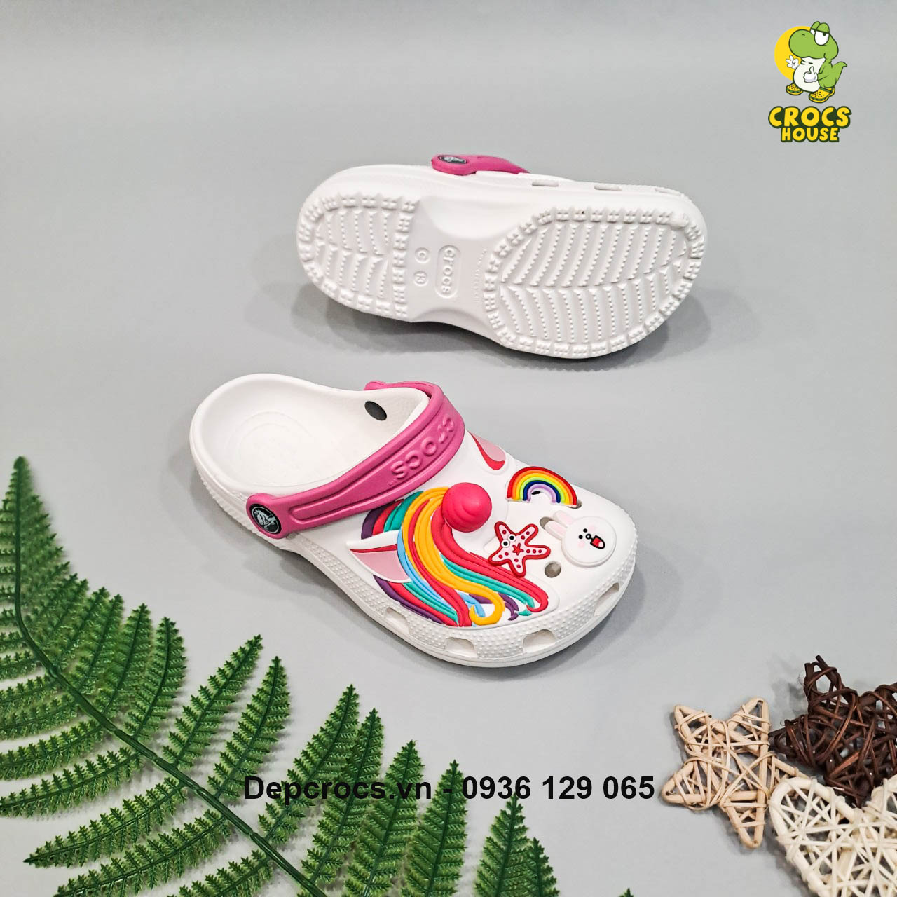 Dép sục croos classic trẻ em unicorn sừng màu trắng màu hồng, giày dép bé gái - Nhà Cá Sấu.