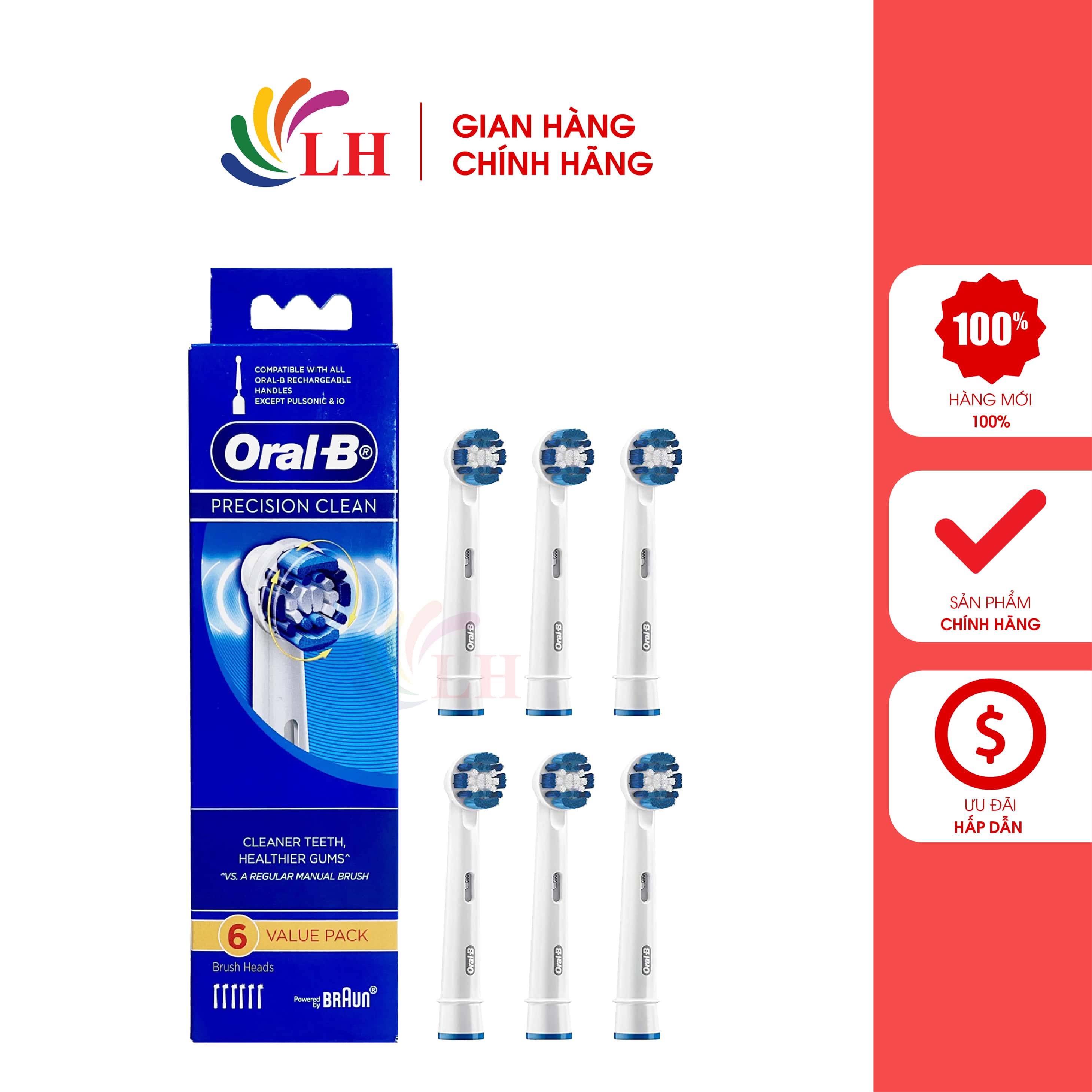 Đầu bàn chải thay thế bàn chải điện Oral-B Precision Clean - Lông bàn chải mềm, làm sạch triệt để, bảo vệ nướu, đảm bảo sức khỏe răng miệng