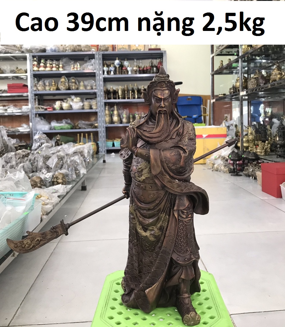 Tượng Quan công cầm thanh long đao bằng đồng MS115