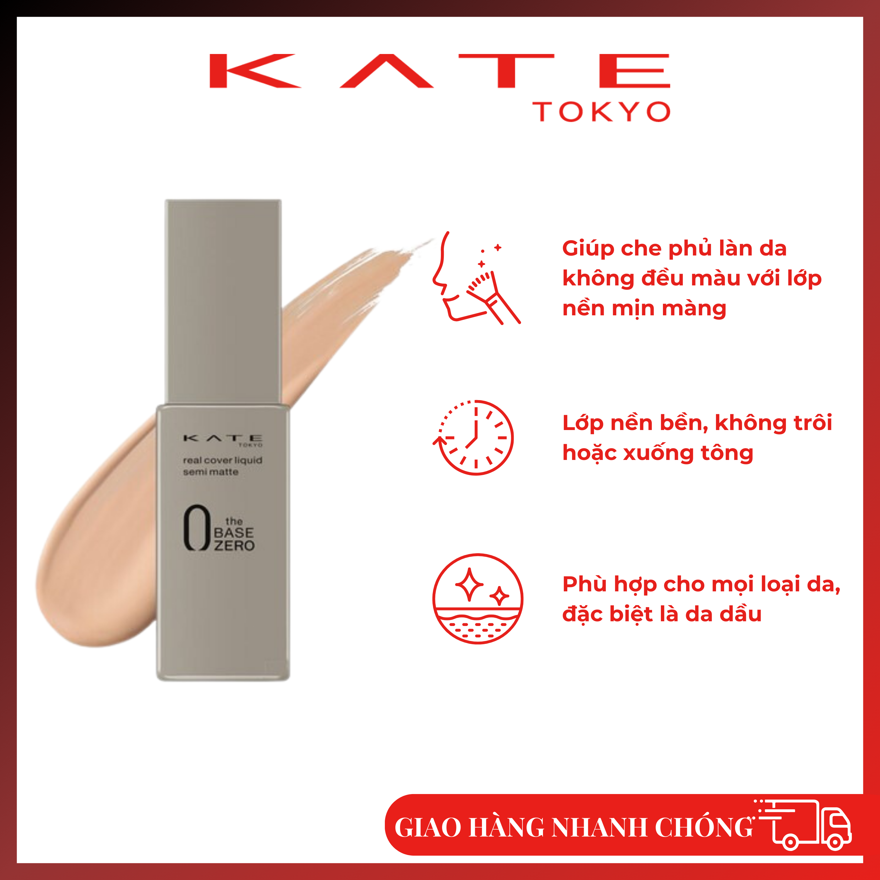 Kem Nền Kiểm Soát Dầu Kate Real Cover Liquid - Semi Matte