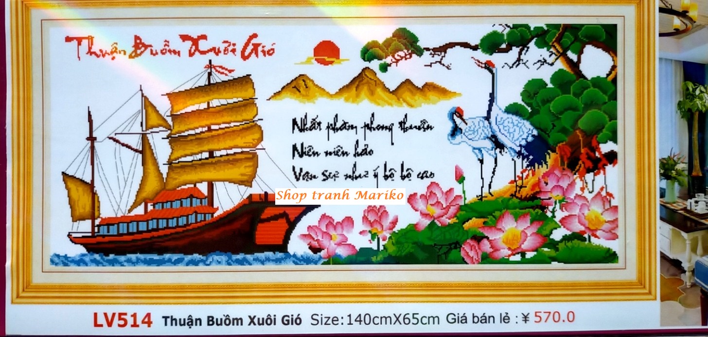 [HCM]Tranh đính đá Thuận Buồm Xuôi Gió LV514 kích thước 140 x 65 cm