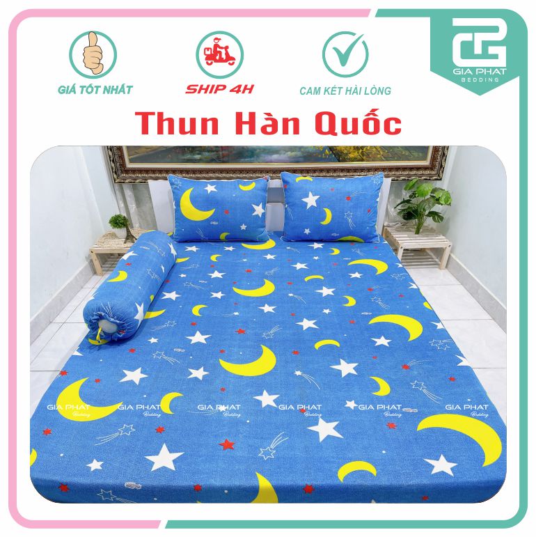 Korean Elastic Bed Sheet Set 4 Pieces (1 Sheet + 2 Pillowcases + 1 Body Pillowcase)