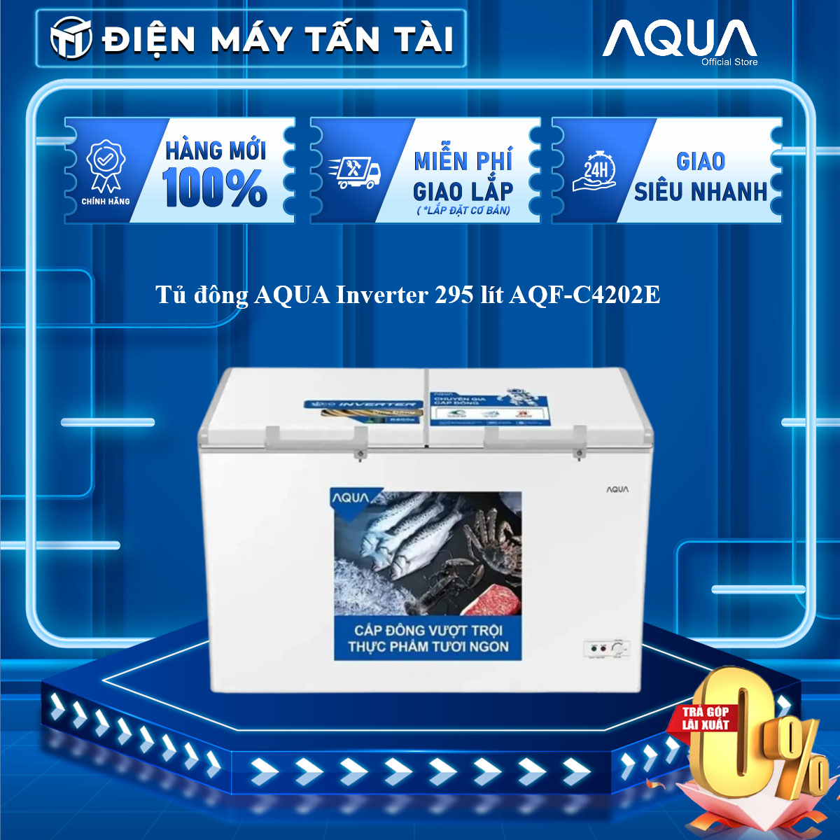 Aqf-c4202e - tủ đông aqua inverter 295 lít aqf-c4202e - 1 ngăn đông 1 ngăn mát, làm lạnh 3d, luồng lạnh 5 chiều