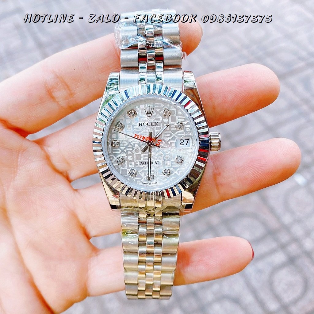[HCM]Đồng Hồ Rolex Nữ Mặt Khía Bạc Trắng 32mm-36mm