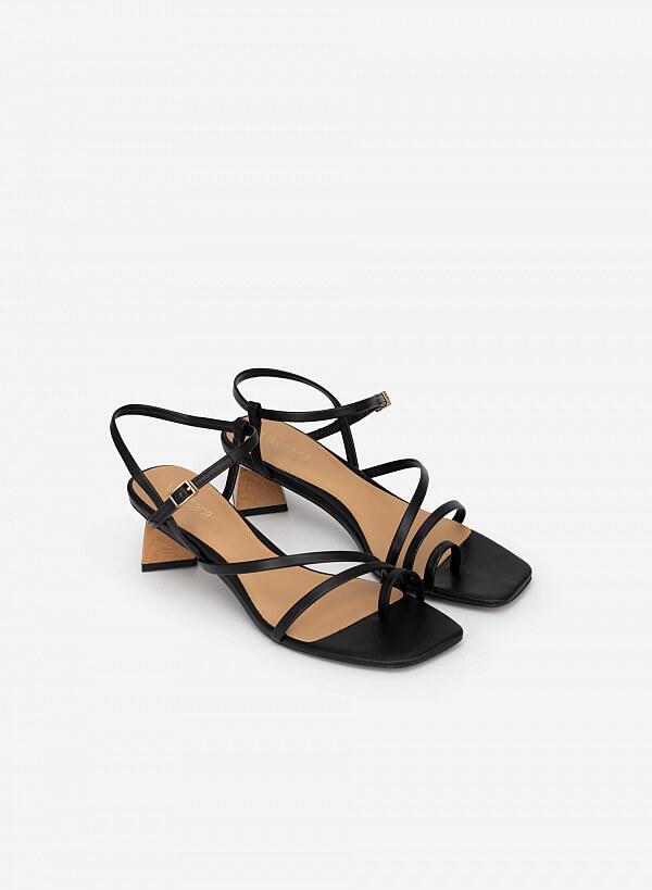 Giày Sandal Gót Phối Vân Gỗ - SDN 0692 - Màu Đen
