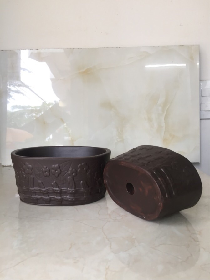 Bộ 2 chậu đất nung bonsai cao cấp.
