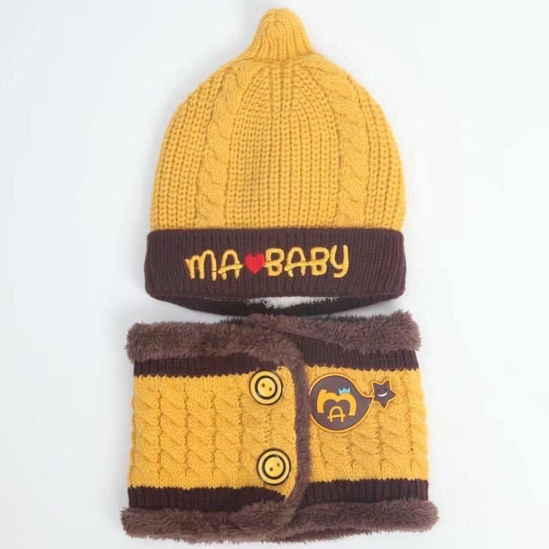 Set Mũ Len Kèm Khăn Họa Tiết Dễ Thương Cho Bé