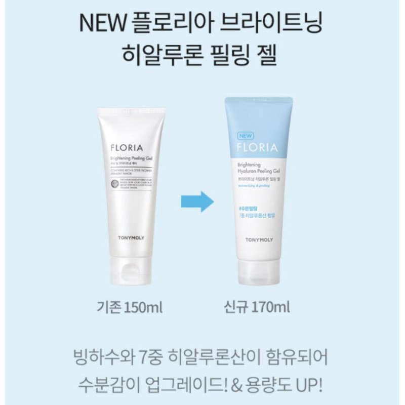 Tẩy da chết trắng (sáng) da, dưỡng ẩm Tonymoly 𝐅𝐥𝐨𝐫𝐢𝐚 𝐁𝐫𝐢𝐠𝐡𝐭𝐞𝐧𝐢𝐧𝐠 Hyaluron 𝐏𝐞𝐞𝐥𝐢𝐧𝐠 𝐆𝐞𝐥 (mẫu mới)