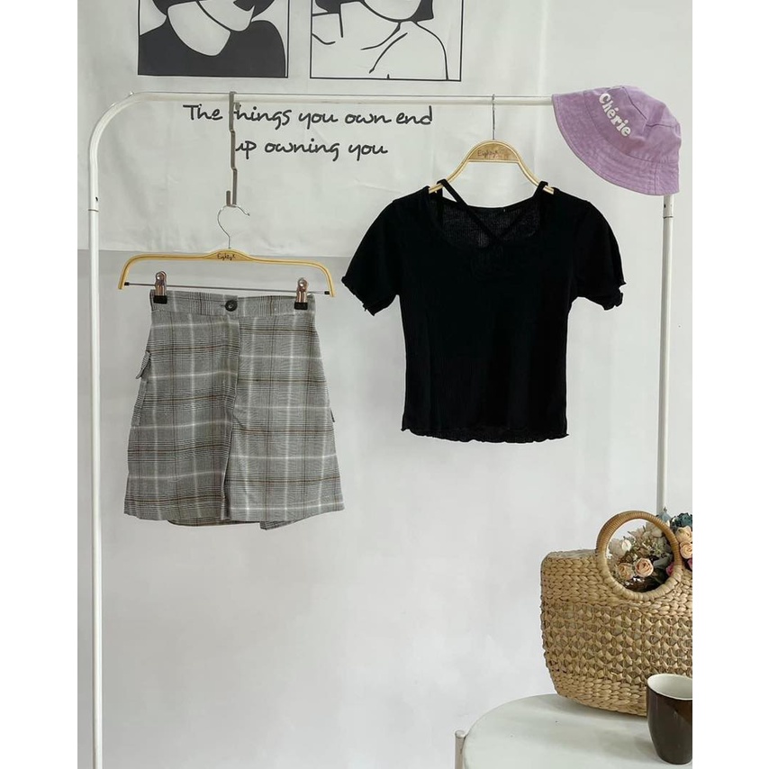 [EIGHTYK] Áo Croptop Tay Ngắn Phối Dây