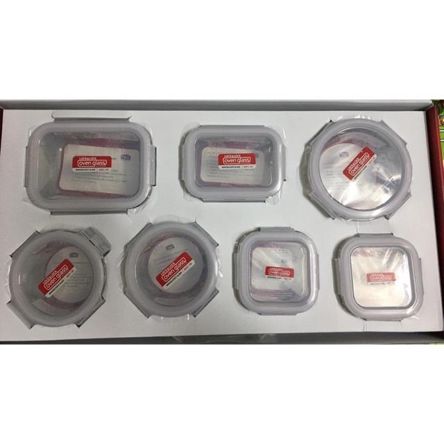 [HCM]Bộ 7 hộp thủy tinh đựng thực phẩm Lock&Lock LLG205S7