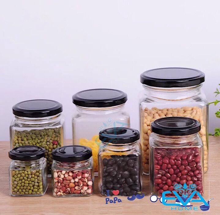Bộ 7 Hũ Thuỷ Tinh Vuông Nắp Vặn Dung Tích Từ 50 Đến 750 Ml