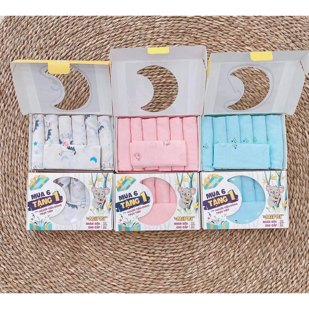 Hộp khăn sữa sợi tre mipbi ( mua 6 tặng 1 )
