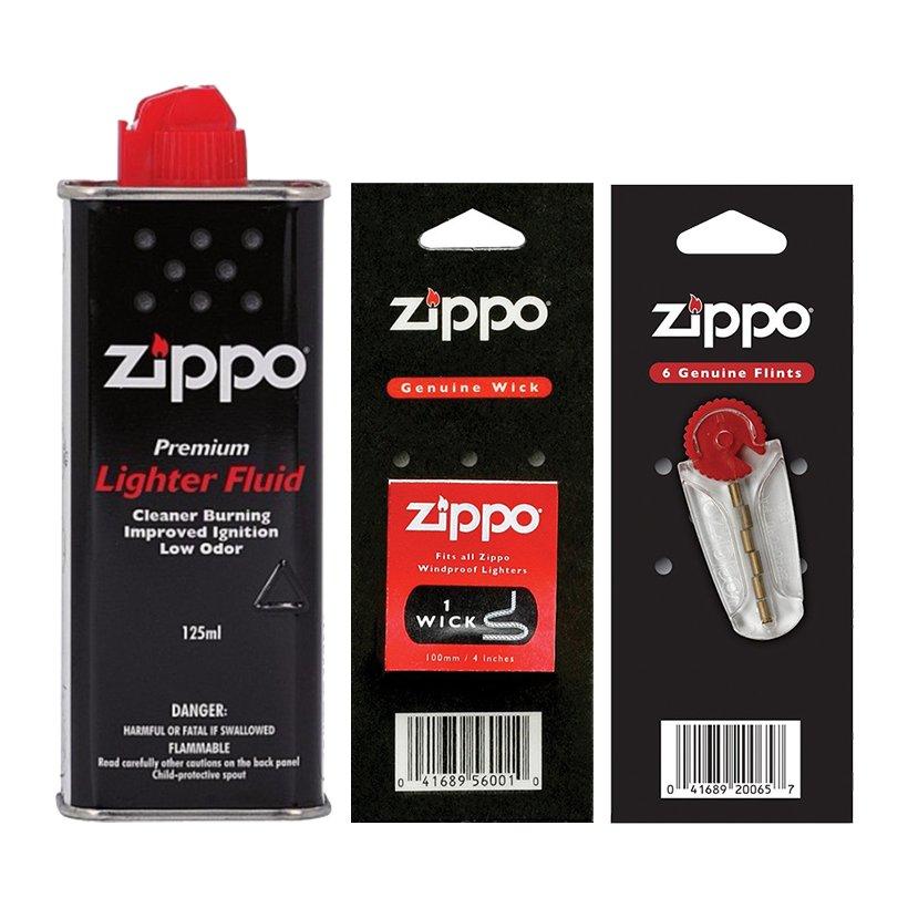 Bộ 3 món phụ kiện Xăng Bấc Đá Zippo ( có tem phản quang trên nắp )