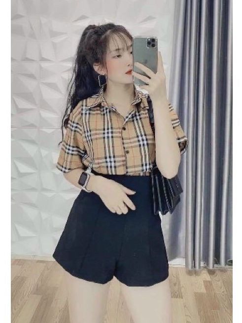 Áo sơ mi nữ  không nhăn, Sơ mi nữ caro học sinh, sinh viên, văn phòng dáng ôm Body Hàn quốc cực chất XQ FASHION XQXMC32