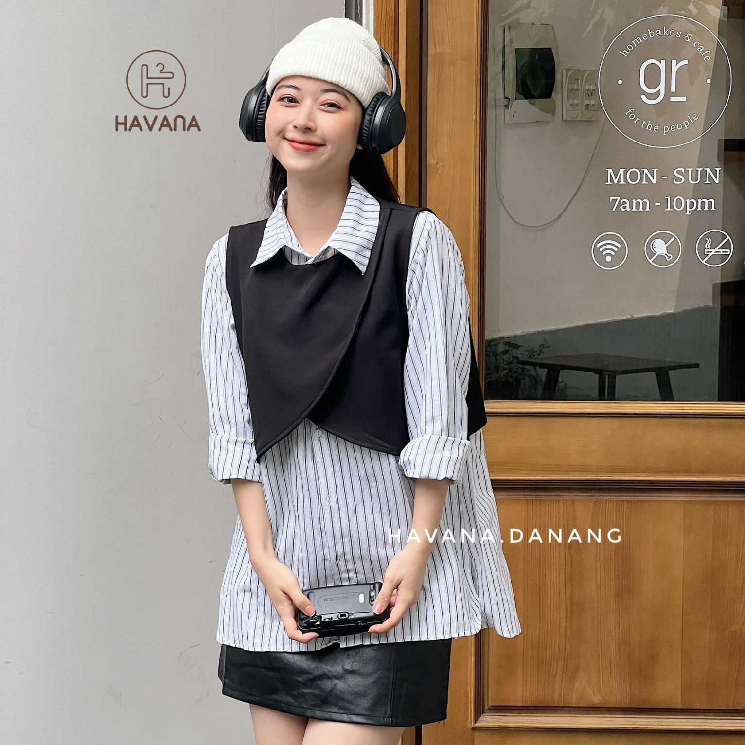 Set áo sơ mi kẻ sọc dài tay kèm gile
