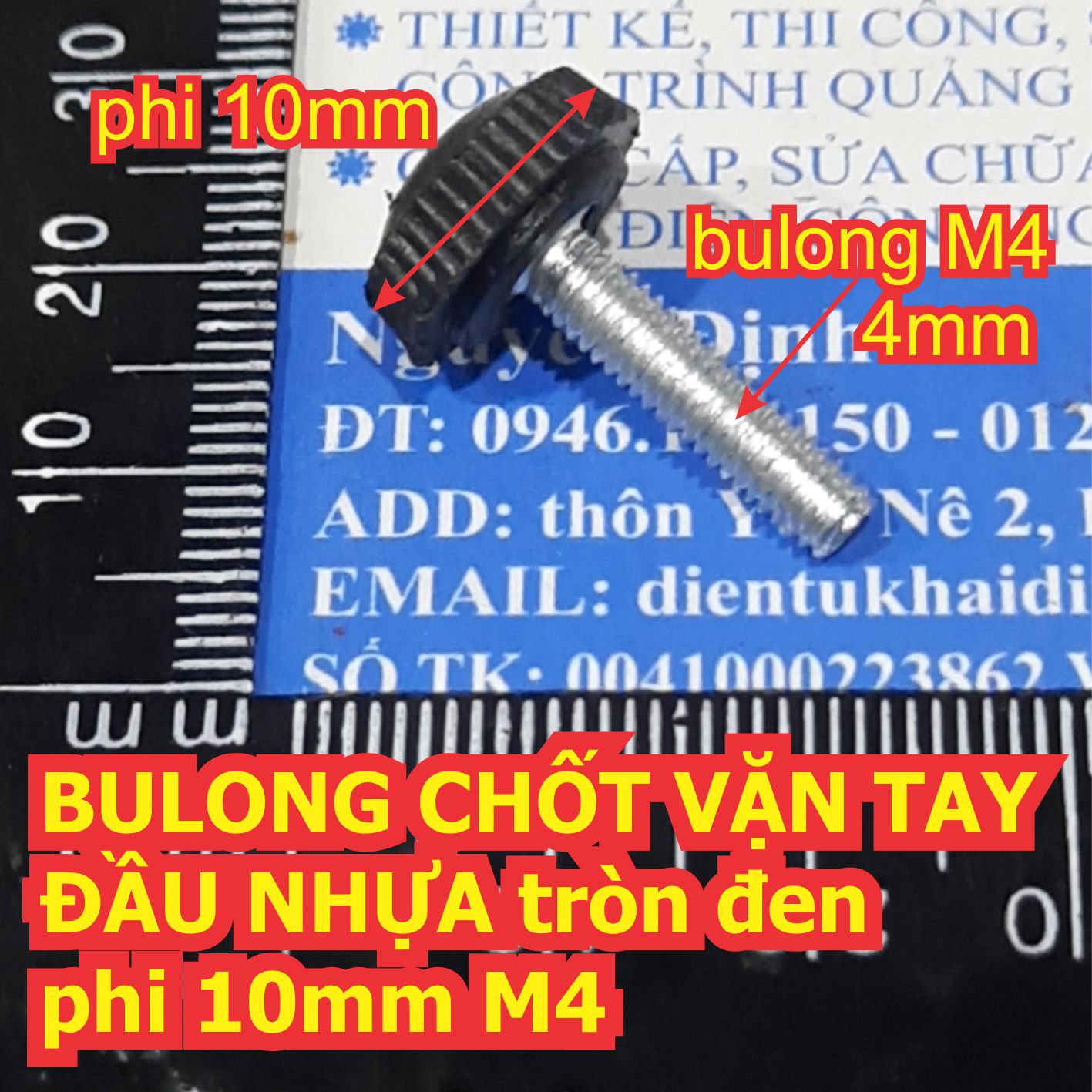 10 cái BULONG CHỐT VẶN TAY ĐẦU NHỰA tròn đen phi 10mm M4 dài từ 8MM ~ 30MM (GIÁ CHO 10 CÁI cùng loại) kde3972