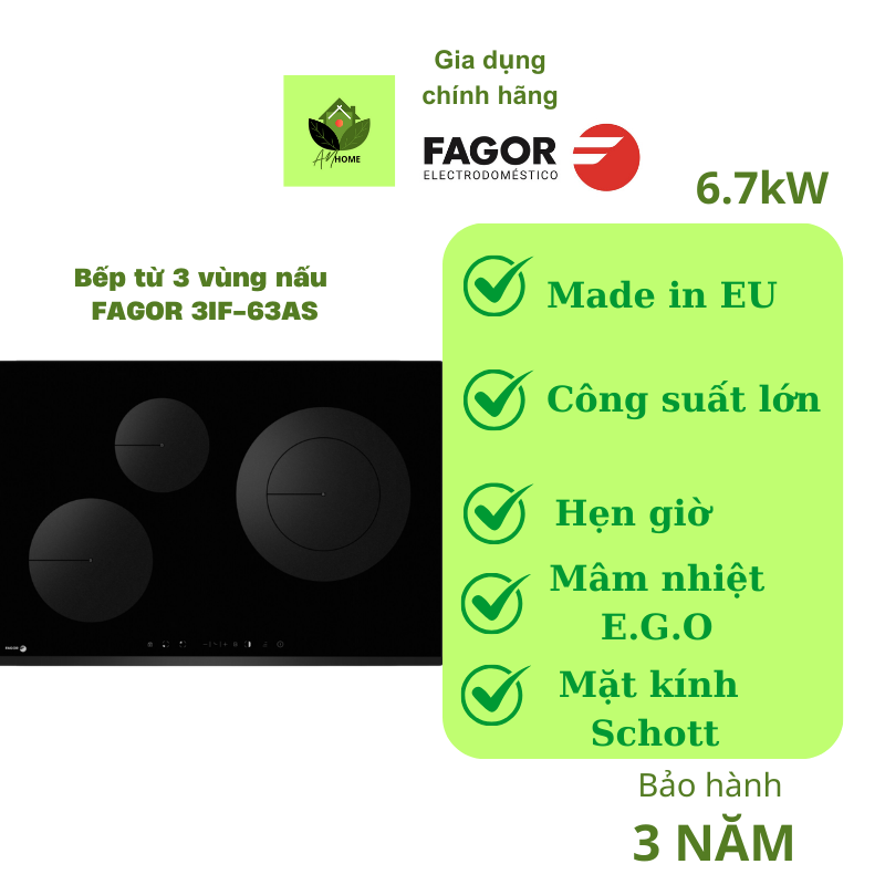 Bếp từ 3 vùng nấu/ bếp vuông fagor 3if-63as