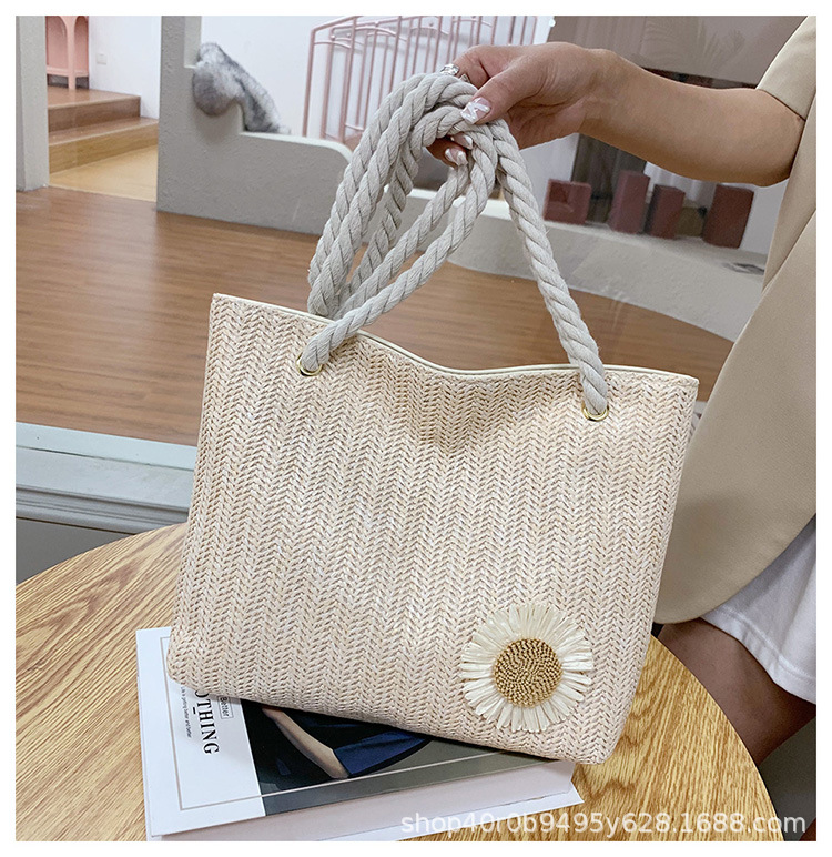 Túi Cói Vuông Lớn Phối Hoa Cúc Xinh Xinh - 100style