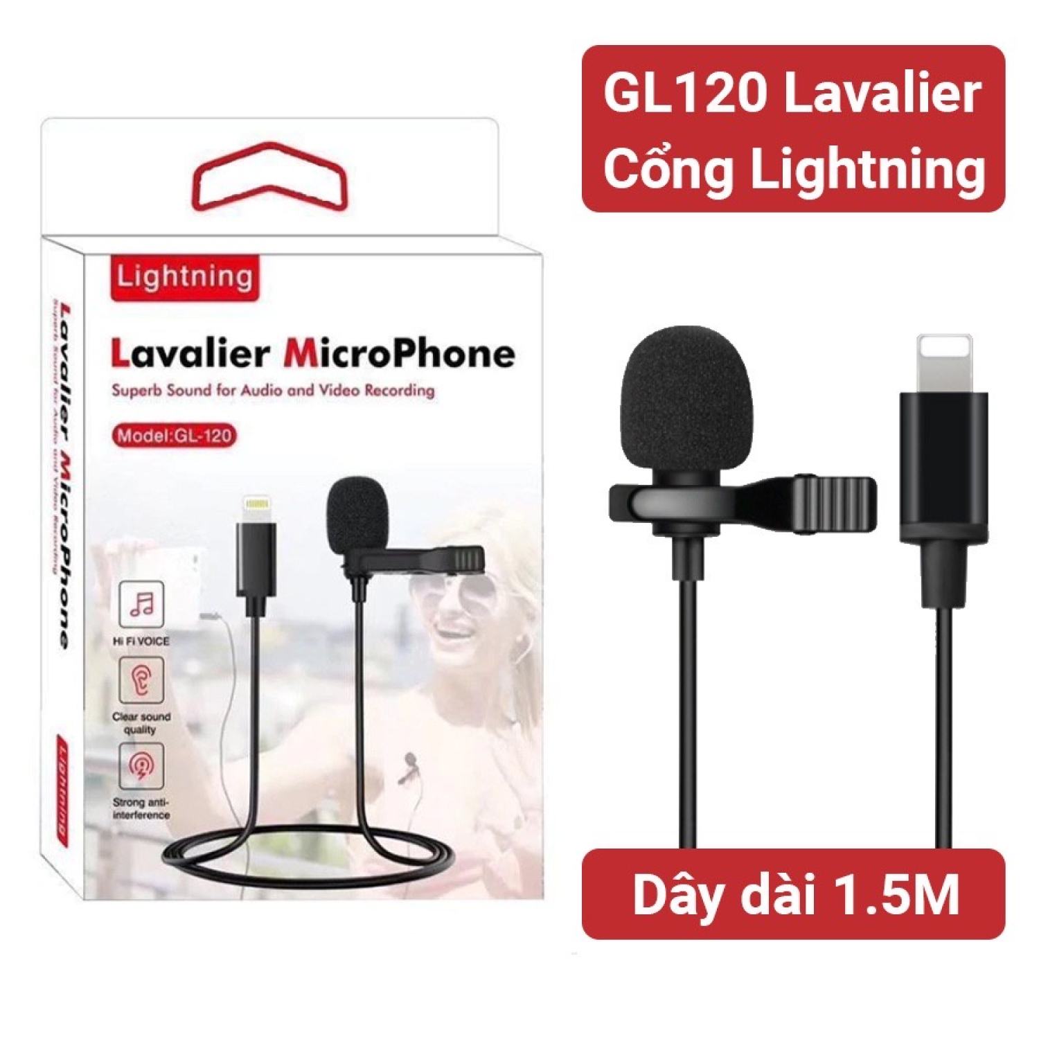 Micro cài áo Lavalier Microphone hàng chuẩn Jack 3.5mm, cổng Lightning, cổng Type-C cho điện thoại
