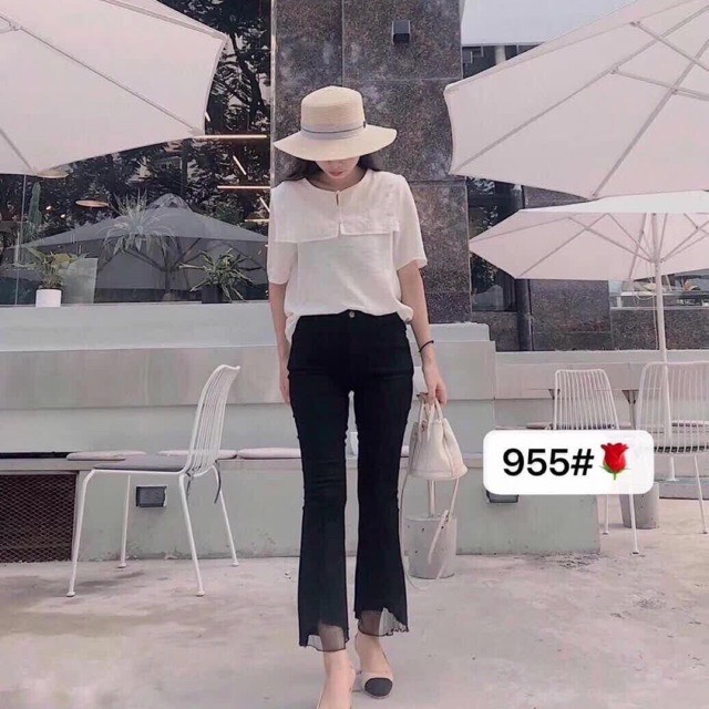 Quần bò đen loe gấu lưới(ms955)