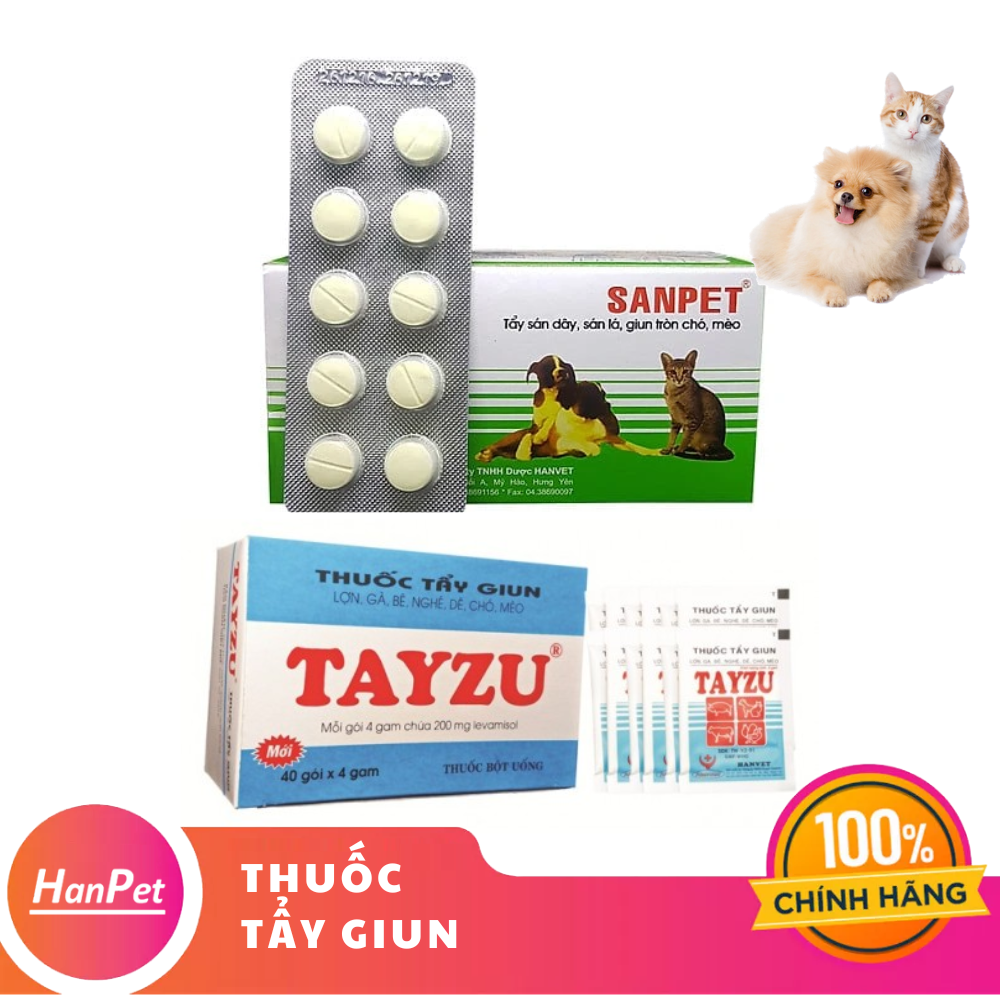 Hanpet - Tẩy giun sán chó mèo 1 gói 4gr (cho 10kg chó mèo)