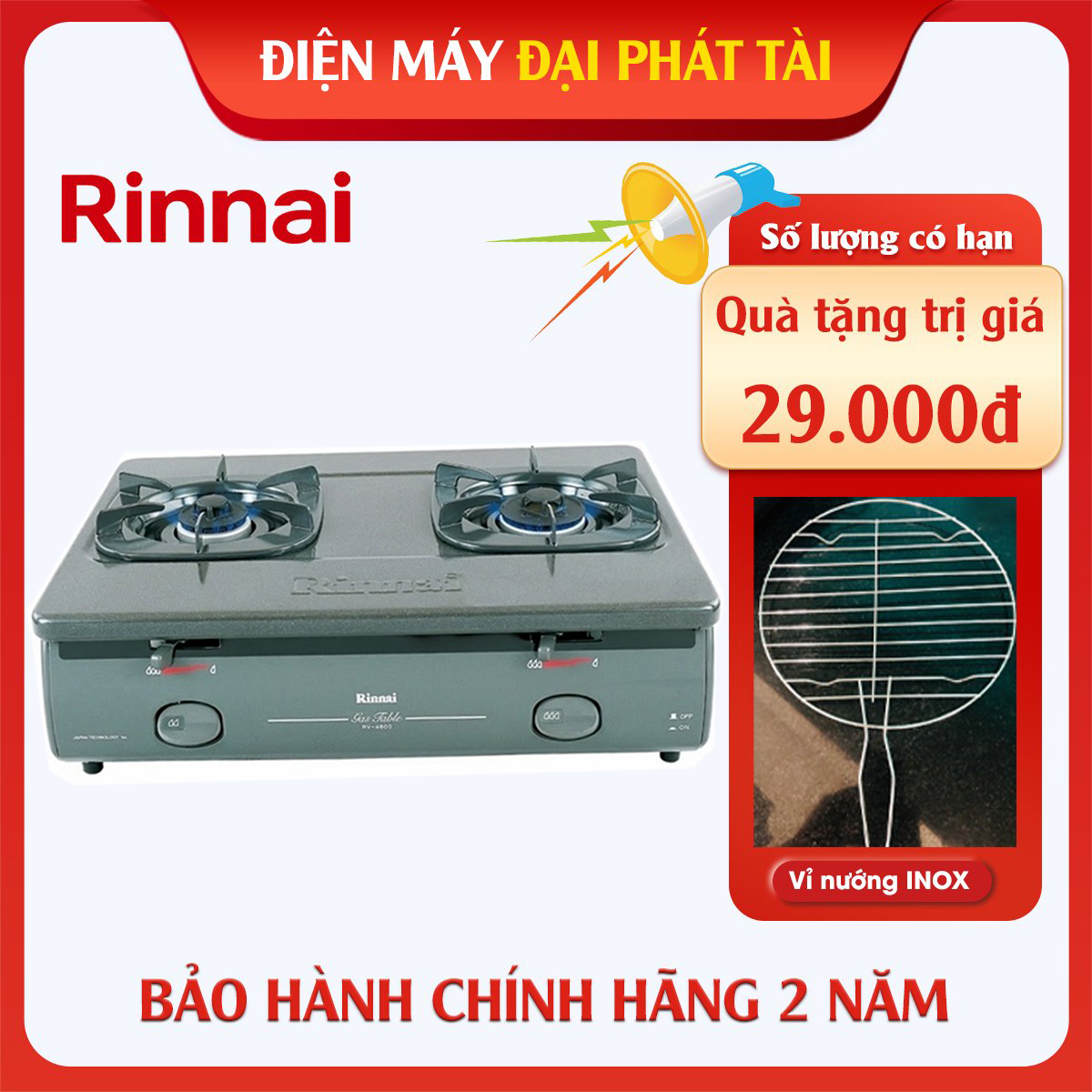 [HCM]Bếp gas đôi Rinnai RV-4680(GT) (Xám)