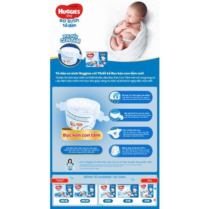 Tã dán sơ sinh Huggies NB74 (dưới 5kg) - Gói 74 miếng