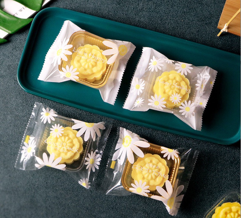Combo 50 túi hàn miệng, 50 khay trong đựng bánh trung thu 50g, 75g, 100g