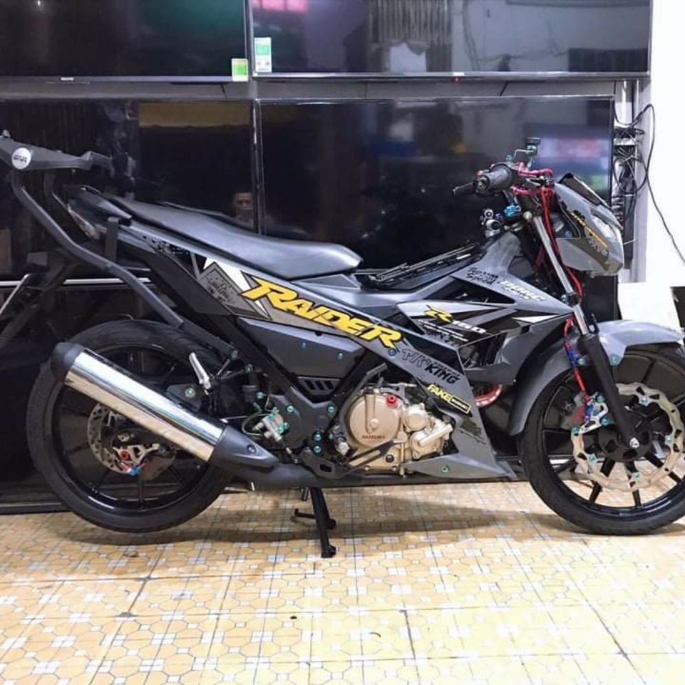 [HCM]Tem xe Satria - raider  tem rời dán xe xám  xanh xi măng cao cấp