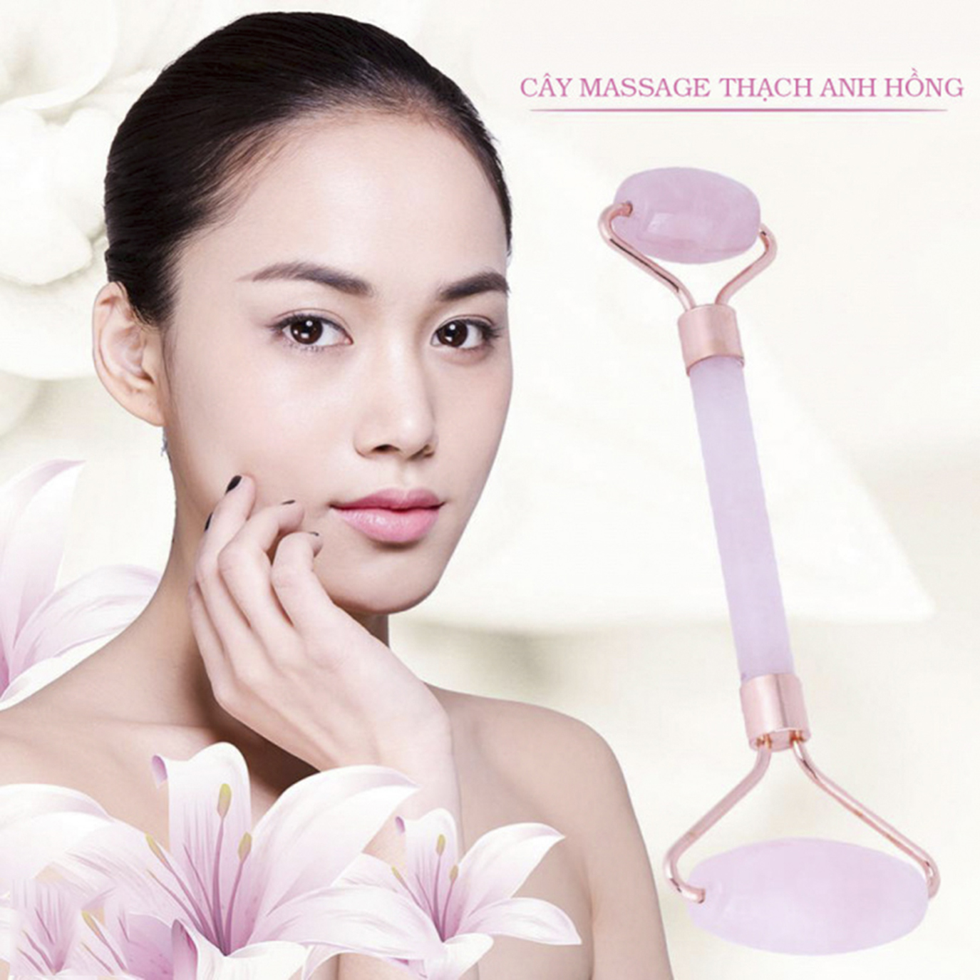 Cây lăn mặt đá thạch anh hồng (2 đầu)