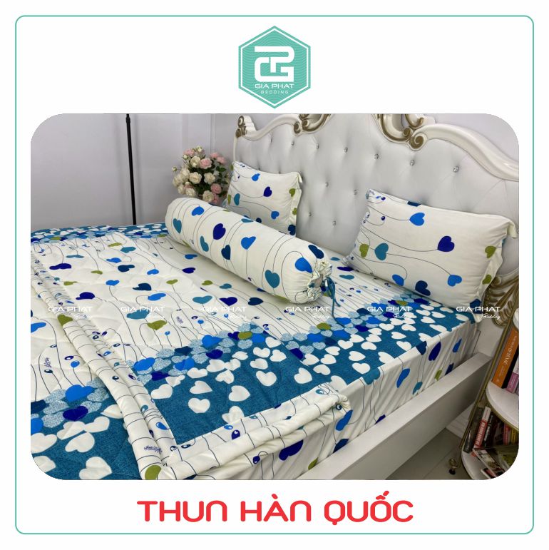 Bộ ga gối Thun Lạnh Hàn Quốc {4 món} họa tiết ( 1 ga bọc + 2 vỏ gối nằm + 1 vỏ gối ôm )