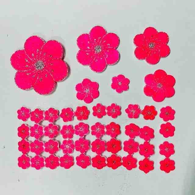 Combo 2 Set Bông đào xốp 6 cánh đủ cỡ viền kim tuyến bạc dán tường dán kiếng trang trí tết