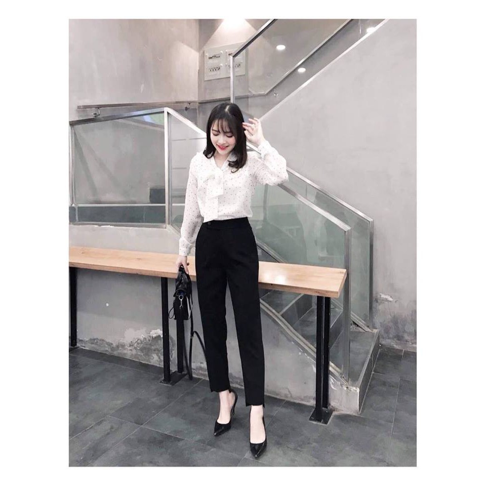 Quần baggy công sở gấu lệch cạp lệch