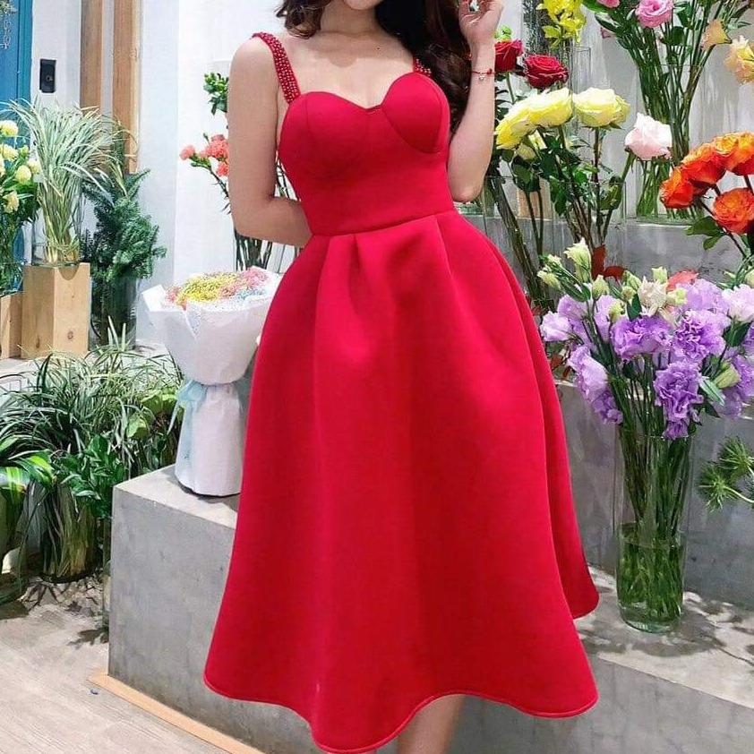 đầm xòe cúp kết hạt