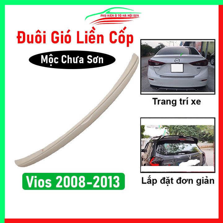Đuôi gió sau xe ô tô liền cốp Vios 2008-2013 hàng mộc chưa sơn, cánh lướt gió cốp sau trang trí xe hơi cực chất