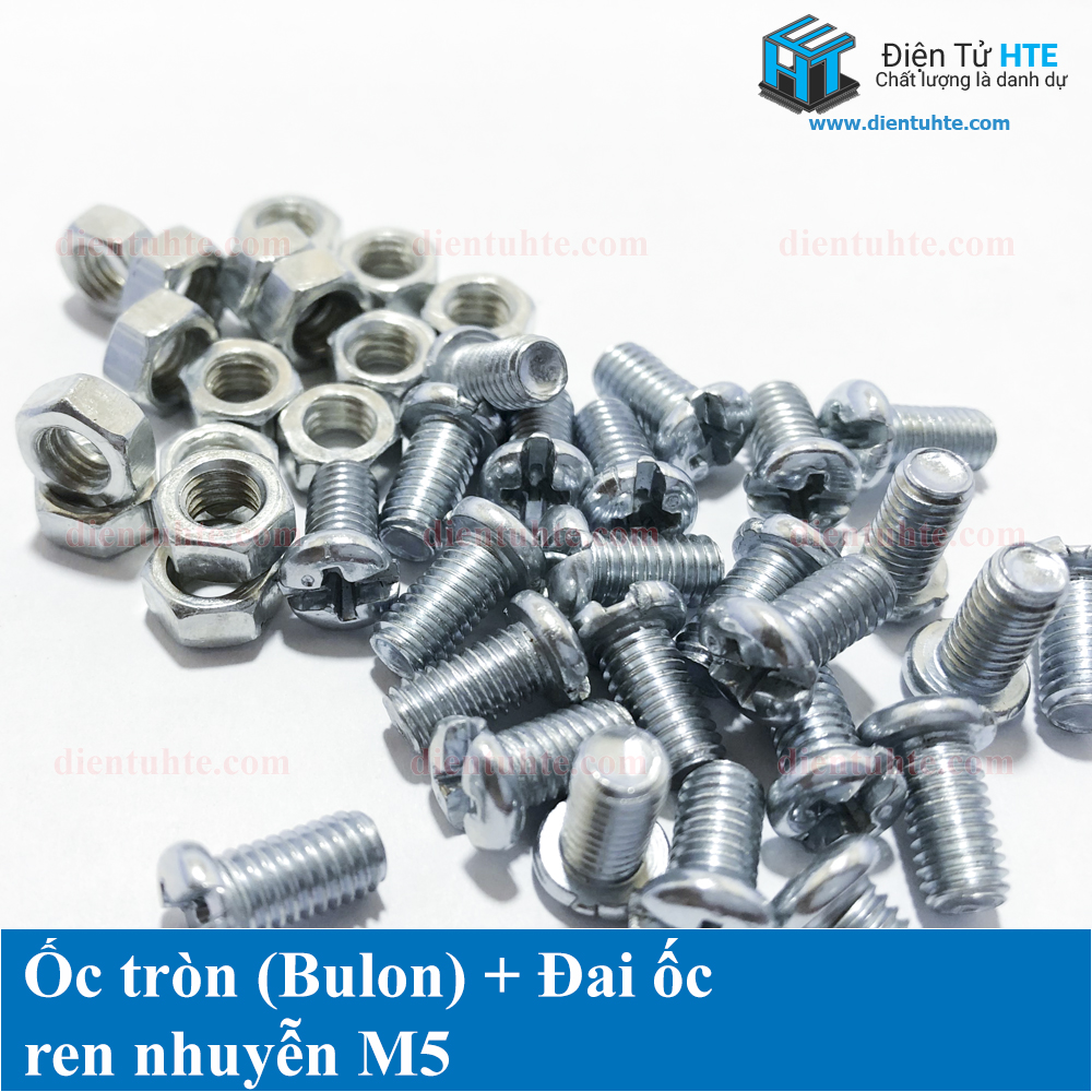 Ốc tròn (Bulon) + Đai ốc ren nhuyễn M5