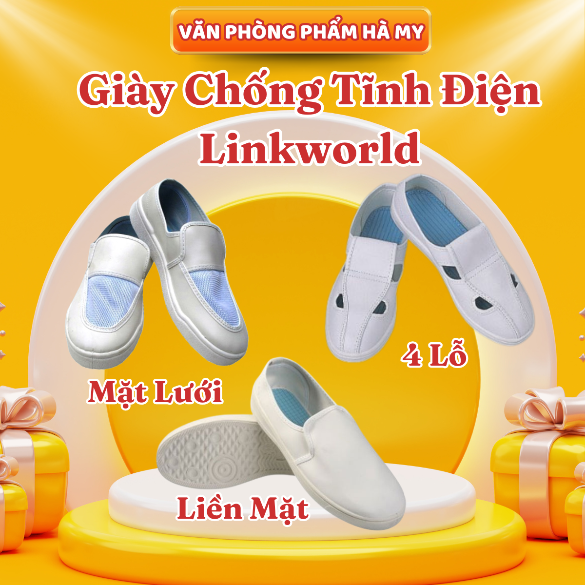 Giày Phòng Sạch Chống Tĩnh Điện Linkworld Mặt Lưới, Liền Mặt, 4 Lỗ