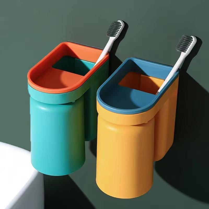 Giá Đựng Bàn Chải, Kem Đánh Răng Kèm Cốc Treo ÚP NGƯỢC - Kệ Đựng Bàn Chải Có Cốc Súc Miệng