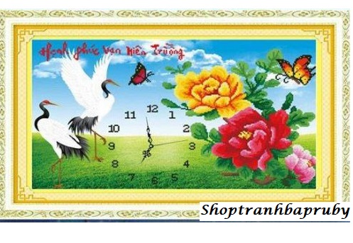 Tranh thêu đồng hồ hạnh phúc vạn niên trường 222819 kích thước 61 x 39 cm