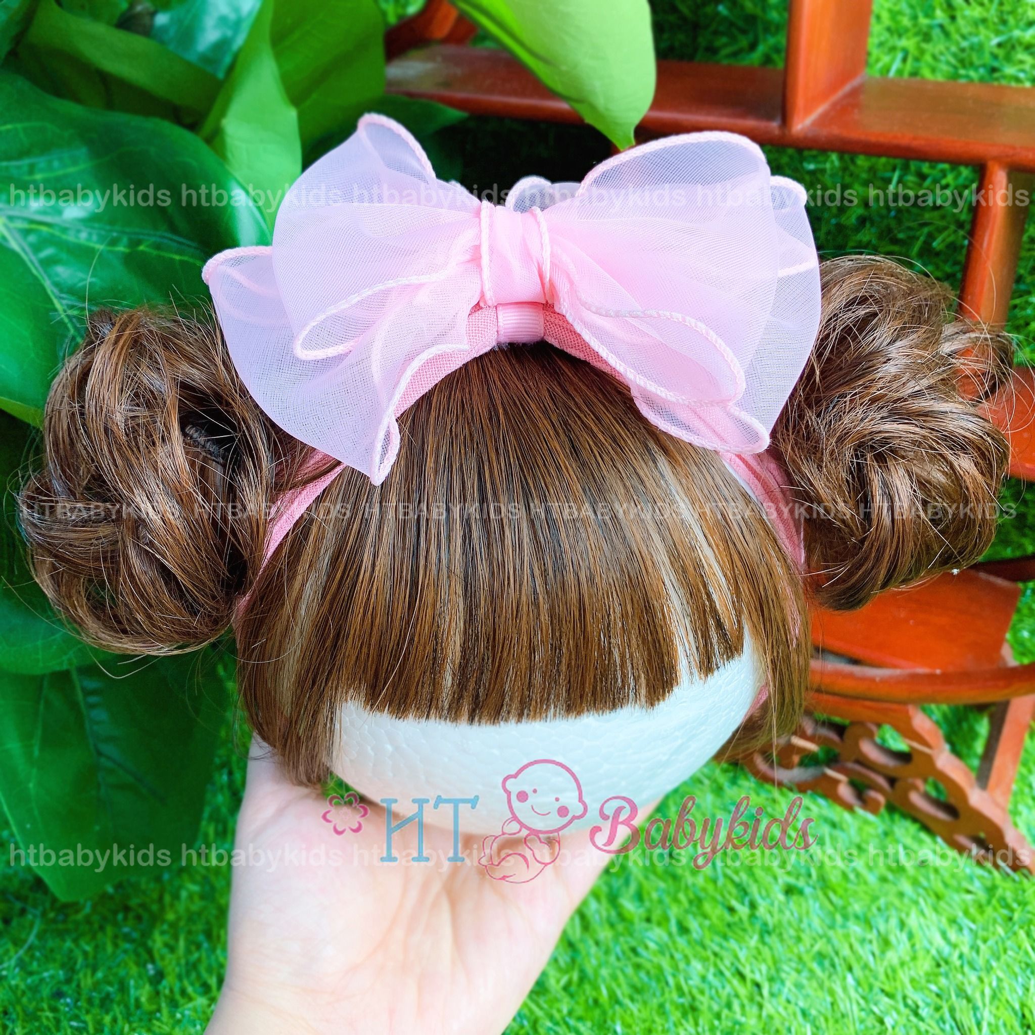 Turban Tóc Giả Xoăn 2 Bên Cho Bé Gái