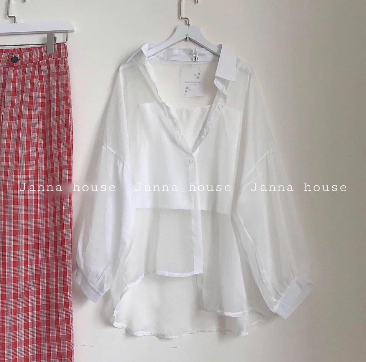 [HCM]Hàng mới về- Áo sơ mi nữ đi học, công sở form rộng vải voan mỏng oversize tay dài( có bán riêng áo 2 dây)