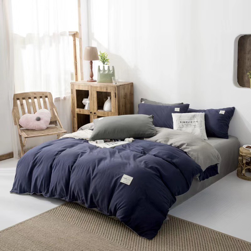 Trọn bộ chăn ga gối cotton tici xuất nhật màu tím basic, mát mịn