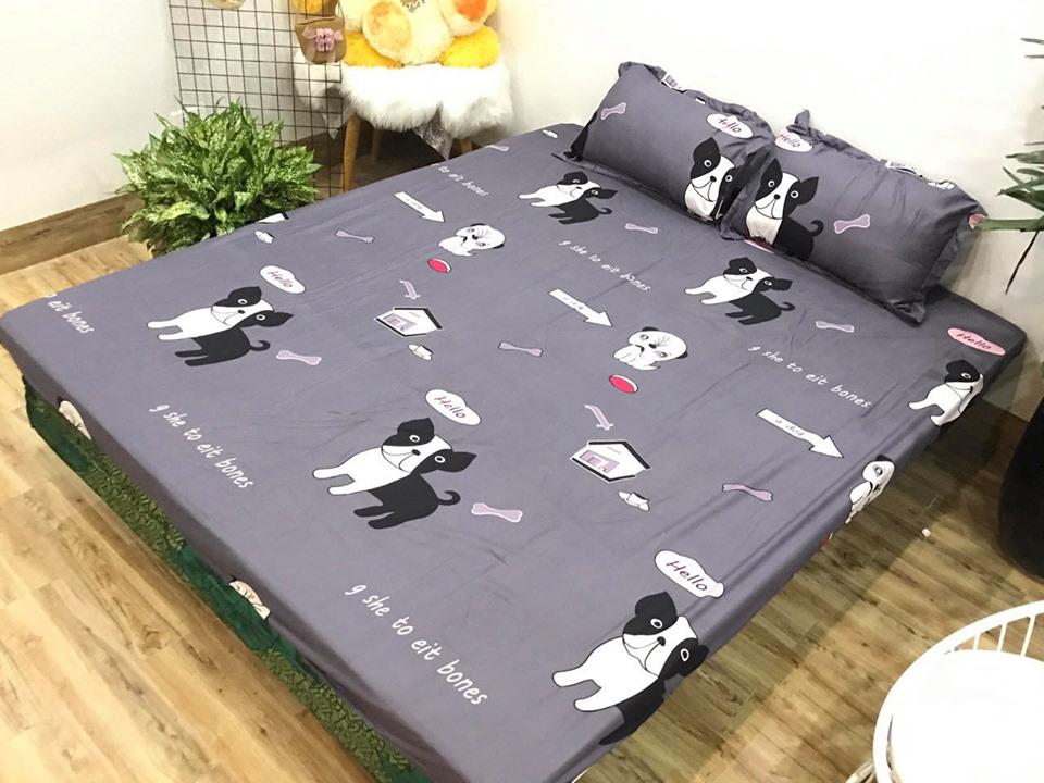 Bộ Ga Gối Cotton Poly - Cún Nâu ( 1 Ga + 2 Vỏ Gối 45x65 )