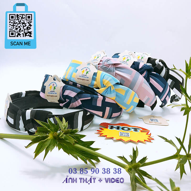 Băng đô nữ vintage, phụ kiện nữ Hàn Quốc, cài tóc nữ bánh ú, bờm tóc bé gái nút thắt sọc cách điệu dễ thương - thương hiệu Vợ Chồng Tôi