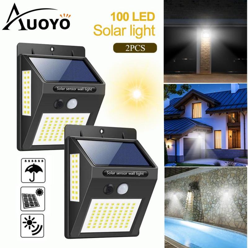 Auoyo 100 LED Solar Lamp PIR Motion Solar Light Outdoor Solar Lamp PIR Motion Sensor Wandlamp Deck Lighting Wireless Security Waterproof IP65 Lights with 270°Wide Angle Illumination Light for Wall Yard Garden