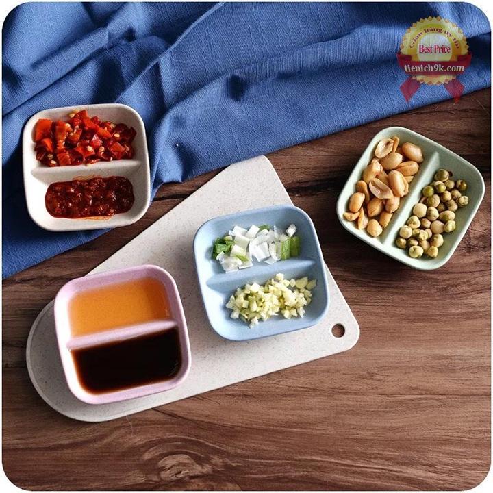 Combo 2 Đĩa đựng gia vị 2 ngăn bằng lúa mạch (bát nước chấm)
